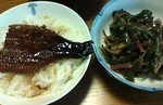 うな丼とスベリヒユの辛子酢味噌和え うな丼とスベリヒユの辛子酢味噌和え